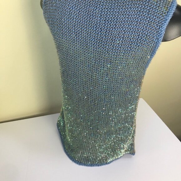Mac & Jac Vintage Y2K Sleeveless Sweater Beads Sequins Metallic Top Blue Preppy - Picture 3 of 14